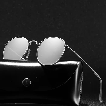Clásico Vintage Ronda Polarizado Gafas De Sol De Los Hombres De La Marca Del Diseñador De Polaroid Gafas De Sol De Las Mujeres De Marco De Metal Negro De La Lente De Las Gafas De Conducción
