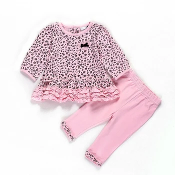 CN 0-2 años de niña ropa de algodón de color rosa Leopardo de manga larga T-shirt + pantalones 2 conjuntos de Primavera y Otoño, conjuntos de Bebé
