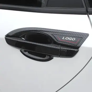 Coche de fibra de carbono negro Exterior de la Manija de la Puerta Bowl Marco de Cubierta de lentejuelas Recorte de Pegatinas Para Honda Civic 2016 2017 2018 2019 con el logotipo de