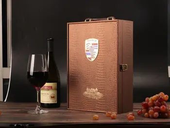 Cocodrilo doble de vino tinto de cuero caja de vino rojo de la caja de regalo portátil de cuero rojo de la caja de vino