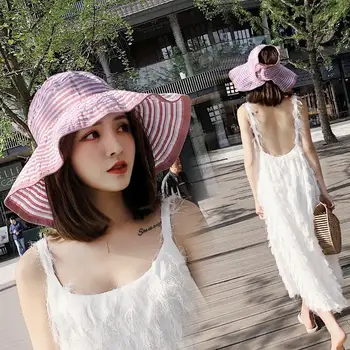 COKK Verano Sombreros Para Mujer de Sun Hat Vacío Franja Superior Plegable de Playa Sombrero Femenino Parasol Cara Protección UV de las Señoras de los Sombreros Cap Sombrero para el sol