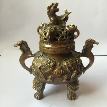 Colección china de bronce antiguo de latón casa turística de la decoración de dragon tiger quemador de incienso para la artesanía de metal