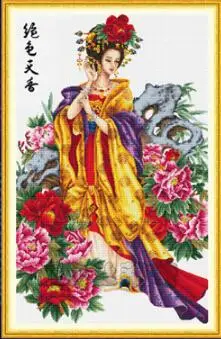 Colección de oro Hermoso Contados a punto de Cruz Kit Chino Belleza de Mujer Chica Virgen de Jue Se Tian Xiang cúpula