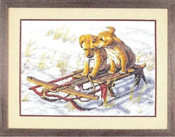Colección de oro Precioso Contados a punto de Cruz Kit de Perros de Trineo Dos Perro Cachorro Cachorros en la Nieve del Invierno dim 70-08852 8852
