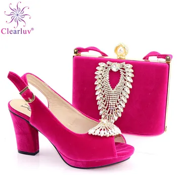 Color violeta Africana Zapatos a juego Con Bolsos de Conjunto de las Mujeres de Nigeria, la Fiesta de los Zapatos y la Bolsa de Conjuntos de Alta Zapatillas Y un Bolso de mano