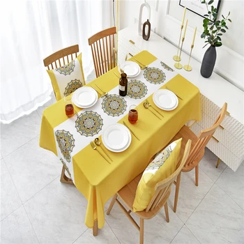 Comedor Mesa de Té Cubierta de mantel Impermeable Oilproof mantel en la mesa de Loto Amarillo Marrón claro Gris claro imprudente