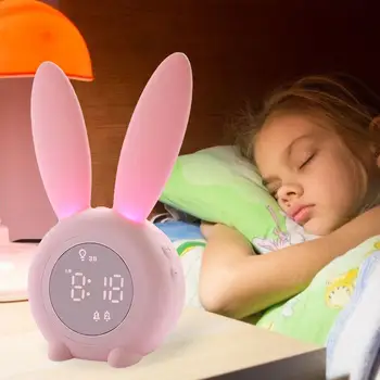 Conejo Oreja Digital LED Reloj de Alarma de la Inducción de la Noche la Luz de la Pantalla de Reloj Para la Decoración del Hogar Sonido Lámpara de Control(Verde,Azul,Rosa)