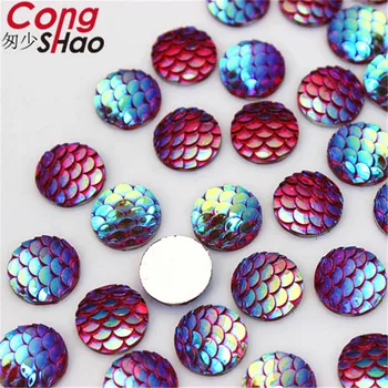 Cong Shao 10/12mm AB Colorido de la Ronda de las planas de escalas de Peces piedras y cristales de Resina de diamante de imitación de recorte de vestuario Botón CS622HB