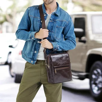 CONTACTO con LA nueva de cuero genuino bolso de mensajero para los hombres casual bolsas de hombro masculino aleta bolso de lujo de la marca crossbody bolsas de 9,7