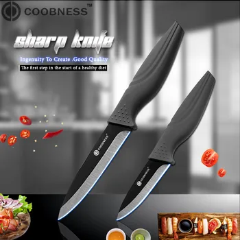 COOBNESS Nuevo Cuchillo de Cerámica de 2 piezas de Conjunto Negro de la Cuchilla de Mango Negro Cuchillo de Cocina de Cuatro de Estilo de la Fruta de la Utilidad de Rebanar Cuchillo de cocina