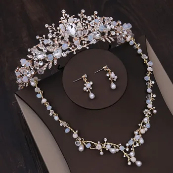Corona tiara de novia de la boda accesorios de corea tocado accesorios para el cabello de novia vestido de collares de la joyería del pendiente