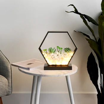 Creativo minimalista lámpara de escritorio dormitorio moderno mesita de noche, lámpara de hierro de la simulación de la planta de la sala de estudio sala de bodas con iluminación