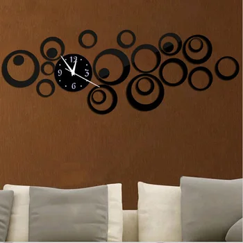 Creativo Reloj de Pared 3D Estéreo de Acrílico del Espejo de la Moda Espejo de Pared Reloj de la etiqueta Engomada de BRICOLAJE Círculo Combinación Decorativo Reloj