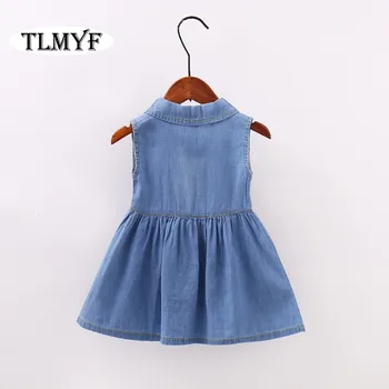 De alta calidad de de algodón de la muchacha del bebé del vestido de jean niños vestido de verano de MF0014