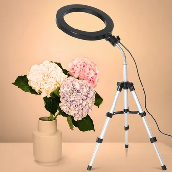 De Dimmable LED del Estudio de la Cámara Anillo de Luz con trípode de Foto Vídeo del Teléfono Móvil Anular de la Lámpara Trípode Para Xiaomi iphone Canon Nikon