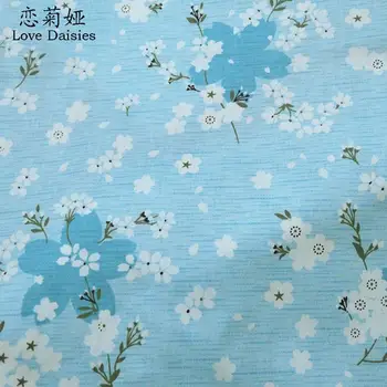 De estilo japonés azul de la flor del Cerezo sarga de Algodón tejidos para el BRICOLAJE patchwork ropa de la muñeca de vestido de trabajo hecho a mano de telas de paño