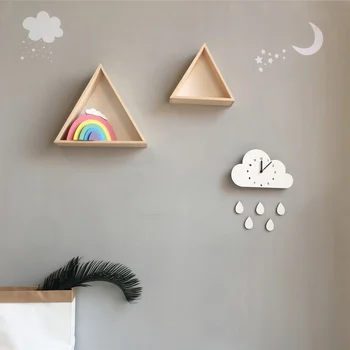 De estilo nórdico de madera de dibujos animados en la nube elefante de las gotas de lluvia en forma de reloj de los niños de la sala de lindo reloj de pared de decoraciones para el hogar