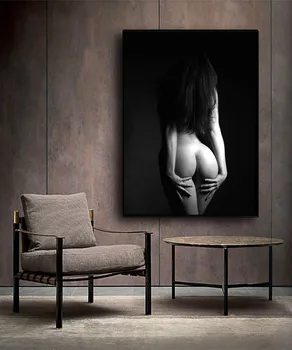 De estilo nórdico hogar decoración en blanco y negro sexy mujer desnuda cartel de la sala de estar del dormitorio de la lona pintura al óleo decoración del hogar