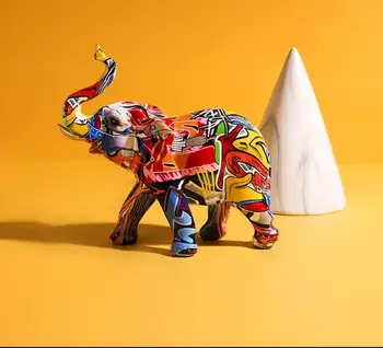 De Estilo Nórdico Pintura De Graffiti Elefante Escultura De Una Estatuilla De Arte Colorido Estatua Elefante Creativo De Resina, Artesanías De Decoración Del Hogar