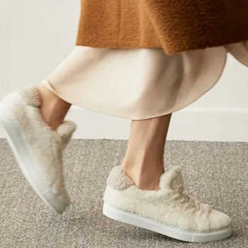De la mujer Zapatos de Invierno de 2018 Estilo coreano Casual Encaje Plano de las Zapatillas de deporte Zapatos de las Mujeres de Invierno con raquetas de Nieve Cálida Felpa Mujer Zapatillas de deporte