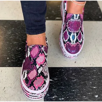 De las nuevas Mujeres de la Serpiente de Impresión de Cuero de la PU Zapatillas de deporte Vulcanizado Zapatos de Mujer de Deslizamiento En la Moda de la Plataforma de Mujer, Zapatos de Calzado de Caminar