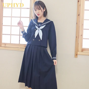 De las nuevas Mujeres del Uniforme de la Escuela de COS Anime Japonés Marinero Uniformes Azul marino, Camisa Falda Plisada Conjuntos de la Escuela de las Niñas Vestido de Rendimiento