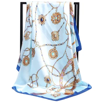 De lujo Bufandas para la Impresión de las Mujeres del Satén de Seda de la Bufanda de la Moda Femenina de la Plaza Chal, Pañuelo para la Cabeza de la Gran Hiyab Bufandas De las Señoras de 90*90