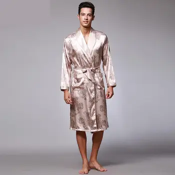 De lujo de Imitación de Seda de la Casa los Hombres de Ropa de Albornoz Kimono Batas de V-cuello de Imitación de Seda Masculina ropa de dormir ropa de Dormir Hombre Camisón de Satén