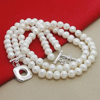 De lujo de la Moda de la Plata Esterlina 925 Ronda Naturales Collares de Perlas para las Mujeres de la Boda de la Joyería Fina