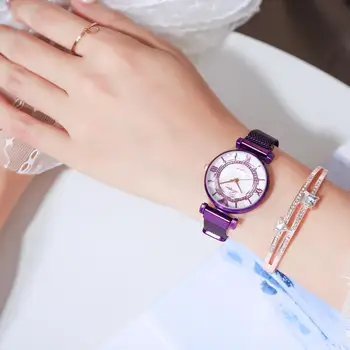De lujo Joya de Flor de Corte Espejo de las Mujeres Relojes de Imán de la Malla de la Banda de diamantes de Imitación de Cuarzo reloj de Pulsera Mujer Reloj de Diamantes de zegarek damsk