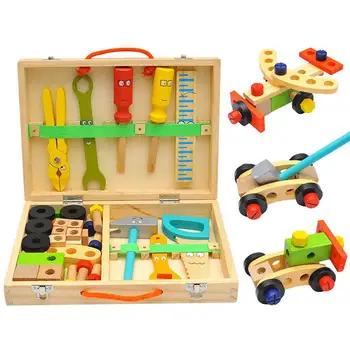 De madera caja de herramientas de BRICOLAJE Herramienta de Construcción de Madera y la Caja de herramientas de Simulación de Kits de Mantenimiento Temprana Educación Juguetes Para niños Juguetes Rompecabezas