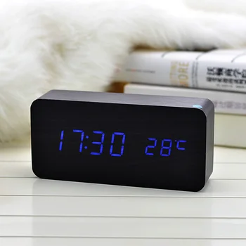 De madera LED de Alarma del Reloj con la Temperatura de los Sonidos LED de Control Electrónico con Pantalla de Escritorio Digital Relojes de Mesa QJ888