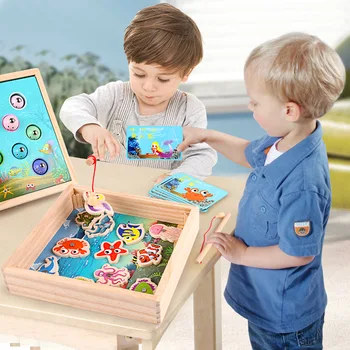 De madera Magnético Juego de Pesca Montessori Cognitivo de Coincidencia de Color Juego de Mesa de la Coordinación Mano-ojo Juguetes Educativos de Regalo Para los Niños