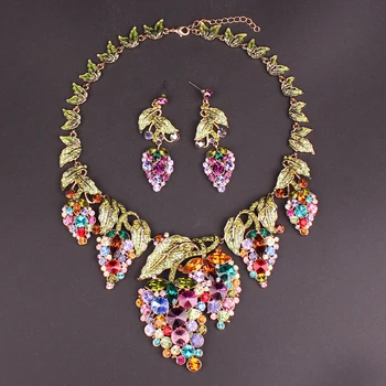 De moda de Hojas de Uva de Novia Collar Aretes Conjuntos de Cristal de la Joyería de la Boda Conjuntos de Fiesta Novias Accesorios de los Disfraces Regalos para Mujeres