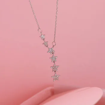 De moda de la Plata Esterlina 925 de la Joyería de Circón de la hoja de Arce diamantes de Imitación Colgante de Collar de Cadena De las Mujeres