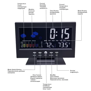 Digital LCD Colorido temperatura humedad reloj de Alarma, Función de Calendario, estación meteorológica Termómetro Higrómetro con la Base de un 40% de descuento