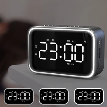 Digital Radio Reloj despertador con Radio FM, Altavoces Bluetooth con conector para Auriculares,dos Alarmas,5 LED de Nivel de Brillo tenue