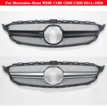 Diseño automovilístico Medio de la parrilla Para el Mercedes-Benz Clase C W205 C180 C200 C300-2020 AMG Plata Negro parachoques delantero Centro de la Parrilla