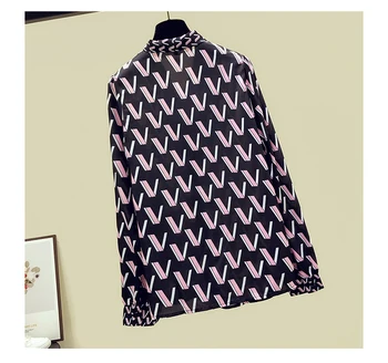 Diseño de lujo 2020 Otoño de la Moda de las Mujeres del Arco de Gasa de Impresión de la Carta de la Camisa Tops de Mangas Largas Blusas Camisas A3790