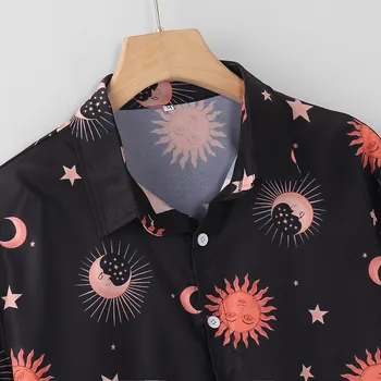 Divertido estrellas de la luna camisa de marca de diseñador suelta camisa de los hombres de verano de manga corta de la parte superior
