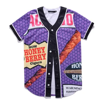 Divertido THC Fumar Impresión Streetwear 3D camiseta de los Hombres Hipster Jersey de Béisbol Botón de Manga Corta Chaqueta de punto camisetas Camiseta Camisetas