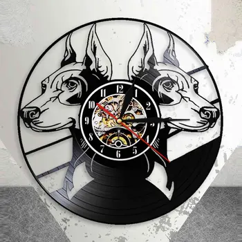 Doberman Pinscher Silueta de Reloj de Pared de las Razas de Perros de la Cabeza Retratos Doberman Animales disco de Vinilo Reloj de Pared 3D Reloj de Pared Decoración