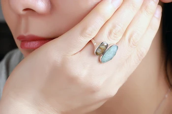DORMITH real de la plata esterlina 925 piedras preciosas anillo natural de amazonita de piedra labradorita anillos para las mujeres de la joyería rejustable tamaño del anillo