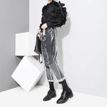 [EAM] 2021 auutmn de la Moda de Nueva Patrón de Estilo coreano transparente Transparente de Color de Pantalones de Mujer de Tobillo-longitud de los Pantalones YA84900