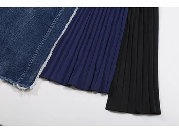 [EAM] Alta Cintura con Elástico Azul del Dril de algodón Plisado Temperamento de Medio cuerpo de la Falda de las Mujeres de Moda de la Marea de Primavera / Otoño 2021 1DA964