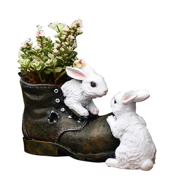 El Conejo De La Resina De La Maceta De Jardín De Simulación De Zapatos En Maceta Animal Escultura Manualidades Decoraciones Para El Hogar Accesorios
