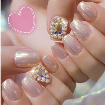 El estilo de la princesa Espejo rosa color puro con diamante 3d decorado de uñas acrílicas linda novia uñas postizas francés corto completo de uñas consejos