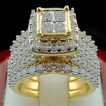 El Oro de 18 quilates de Diamantes Princesa conjunto de Anillo de Puro Compromiso Anillo blanco Anillo de diamantes de 18 quilates Bizuteria para las Mujeres de los Hombres del Anillo de plata 925 de la joyería