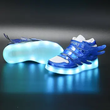 El otoño de los Niños de los Deportes Luminosa LED Brillantes Zapatillas de deporte de Alta superior de Niños Bebé Niño Zapatos de Niñas Alas de Malla Transpirable Zapatillas