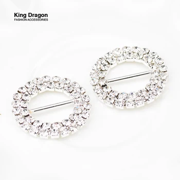 El rey Dragón Ronda de la Fila Doble Cristal de diamante de imitación Hebilla de Invitación de la Cinta Deslizante de Embalaje del Regalo (Interior de la Barra de 15M m) 100PCS/Lot KD538